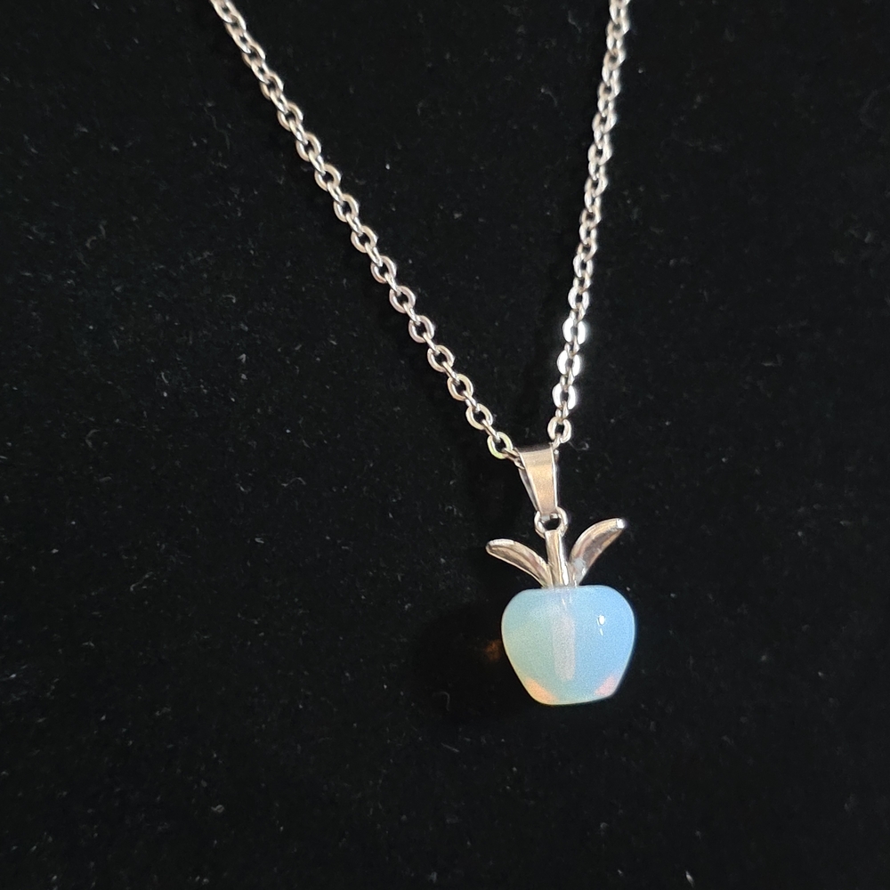 Fire OPALITE Carved Apple Pendant Necklace - Picture 2 of 4
